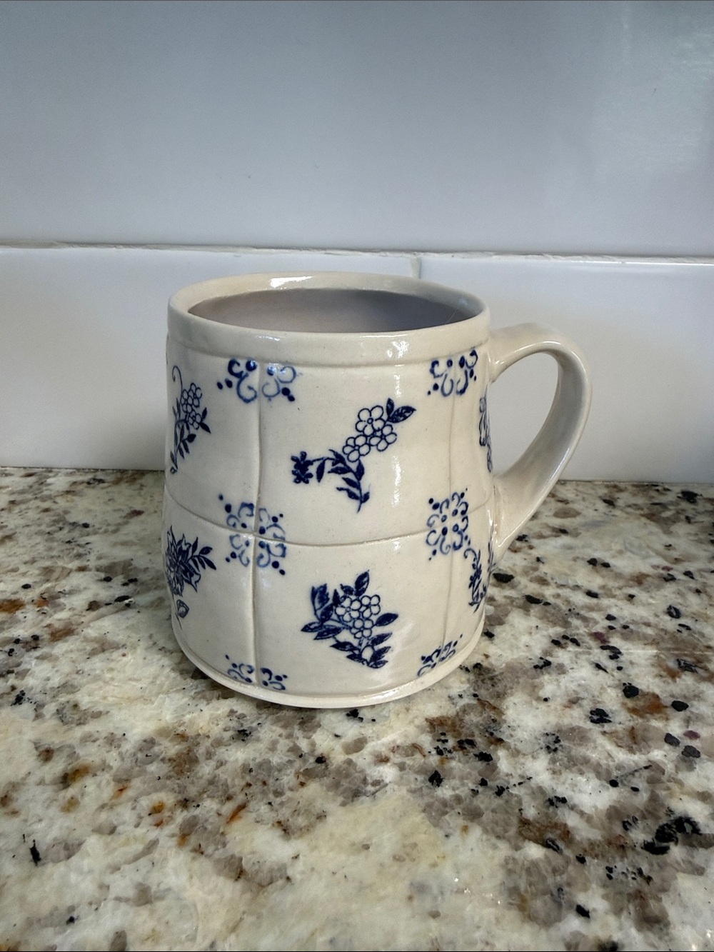Handmade ceramic floral delft tile mug
